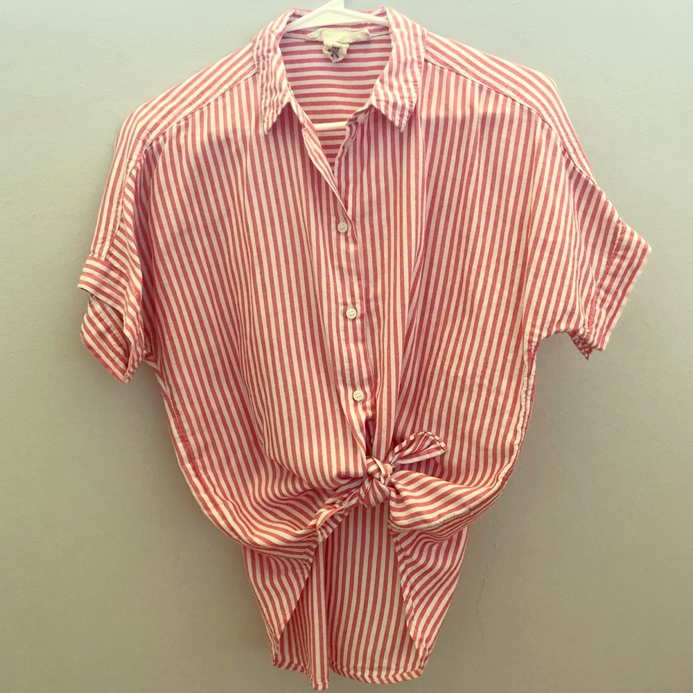 White and red stripe top in cotton, loose fit